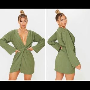 Prettylittlething Olive Drape Mini Dress